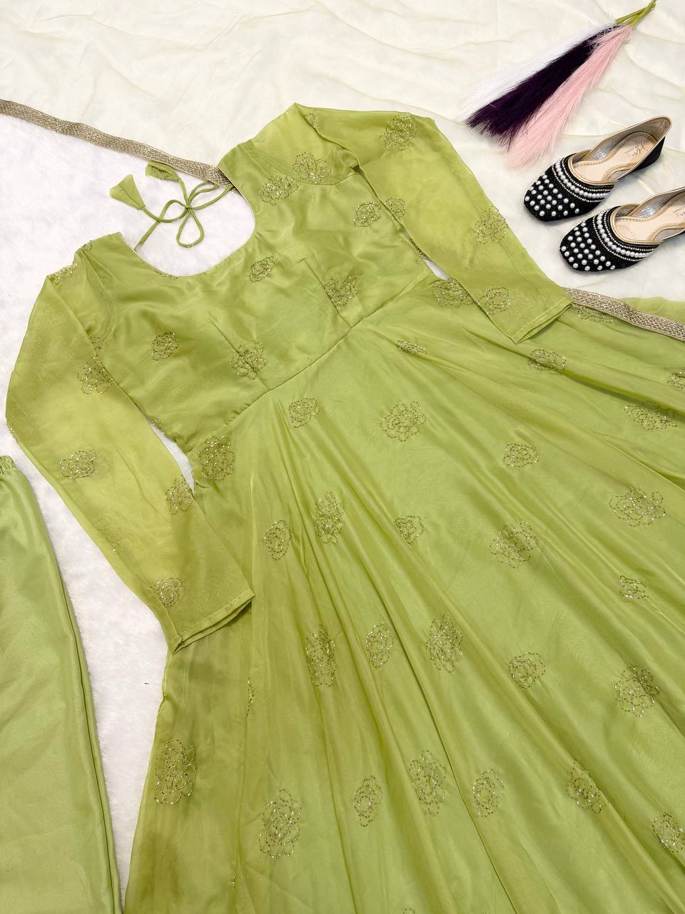 The Ethereal Sage Gilded A-Line Couture